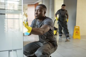 man deep cleaning