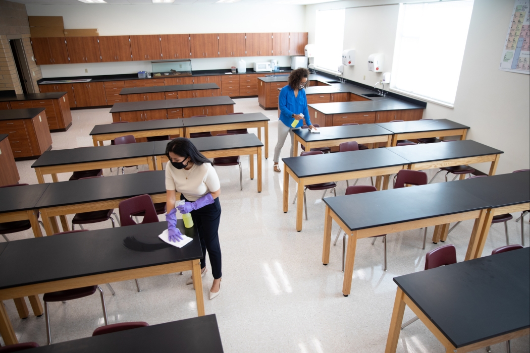 FDC NJ team cleaning a classroom